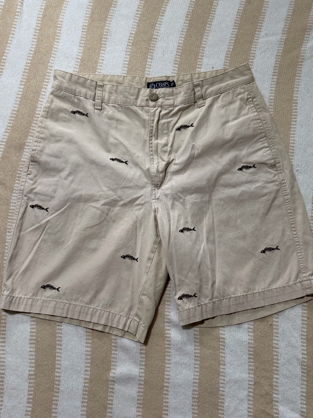 Chaps Khaki Shorts with Black Fish Embroidery